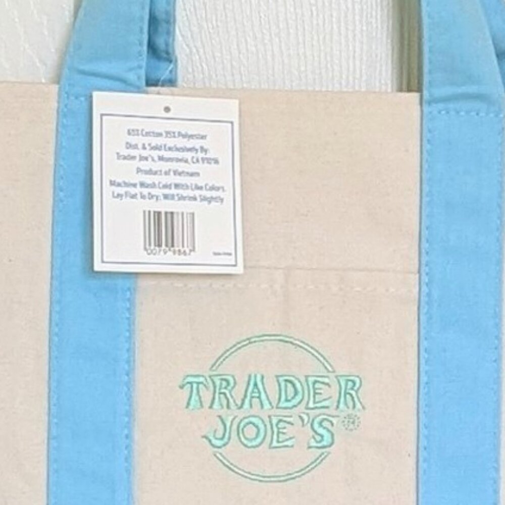 NWT LIMITED RELEASE Trader Joe's Pastel Blue Mini Canvas Tote Bag‎ 🛍️ - Picture 3 of 4